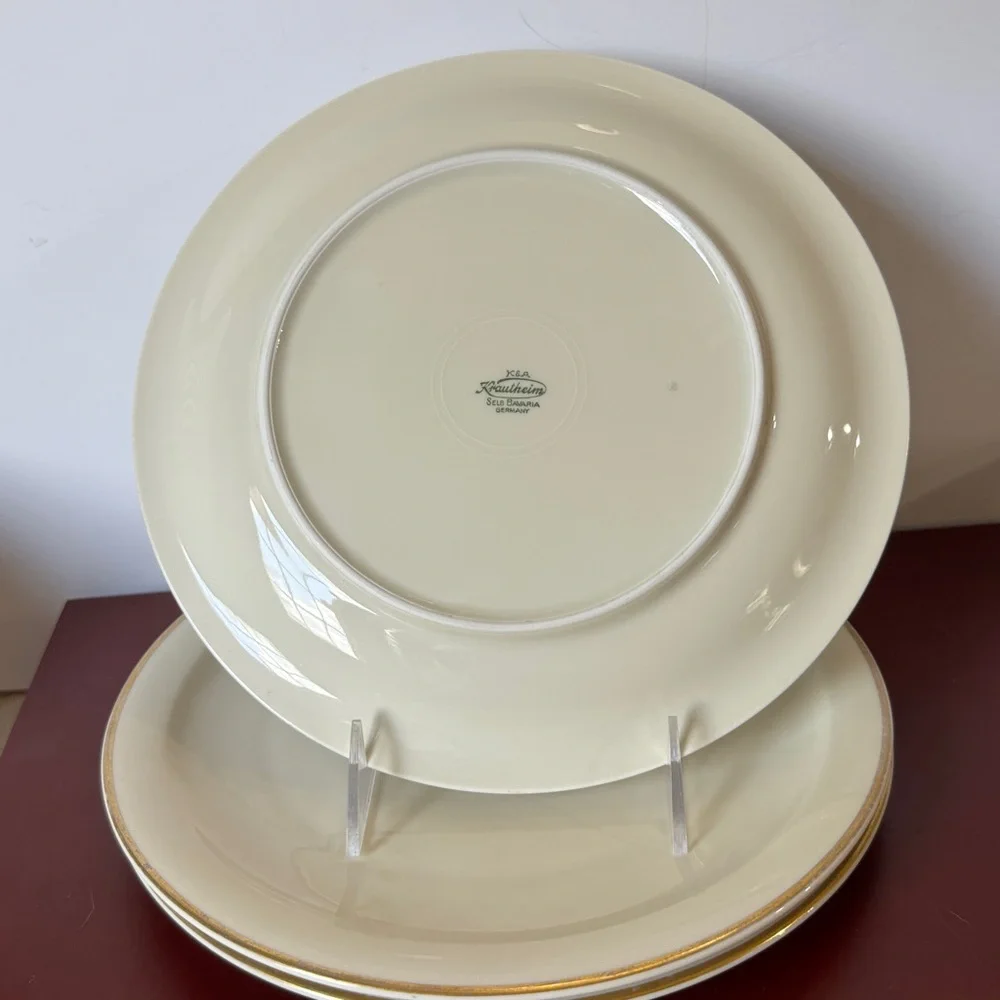 Krautheim 9 3/4 ivory plate.Set of 3. Elegant Cream Dinner Plates with Gold Trim
